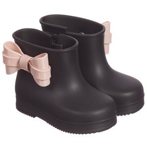 mini melissa • black rainboots with pink bows • 9